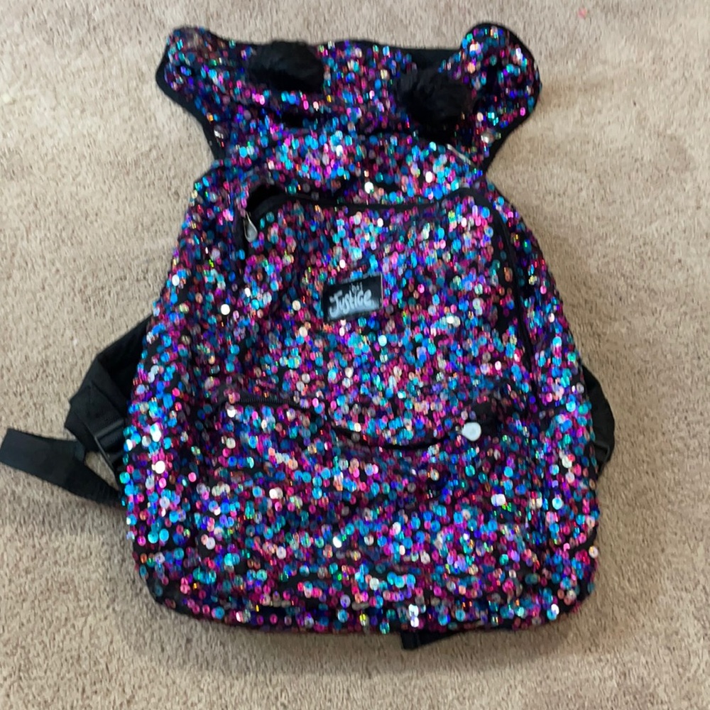 Justice sequin backpack with removable hood